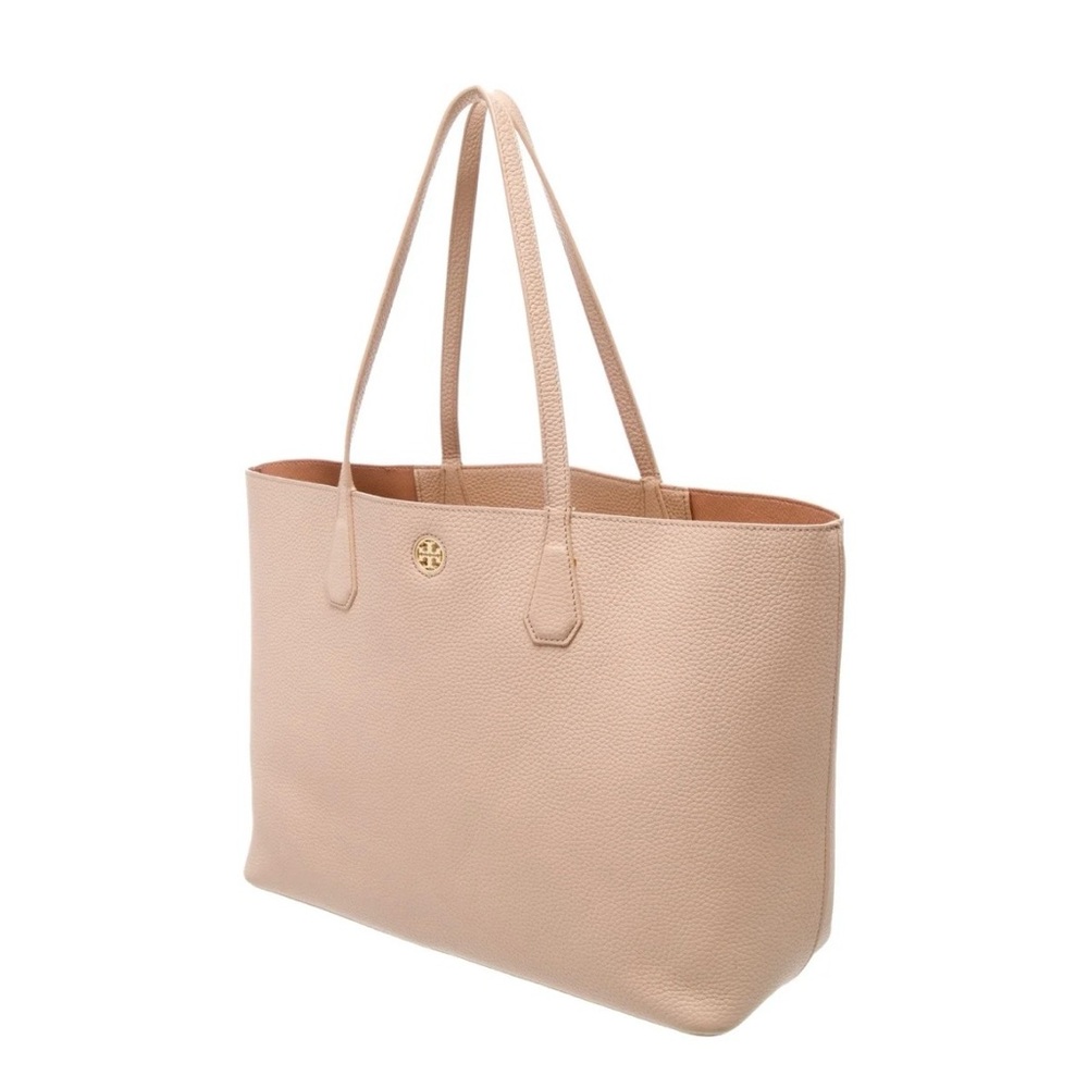💗 Tory Burch Pink Pebbled Leather  Tote | Large Neutral Shopper | 17.5” Wide - Picture 4 of 12